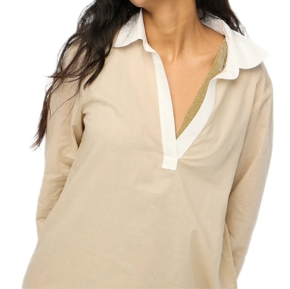 J Crew Factory Polo tunic cover-up in Coastal Dune White Col size S NWT BW209 - Picture 2 of 10